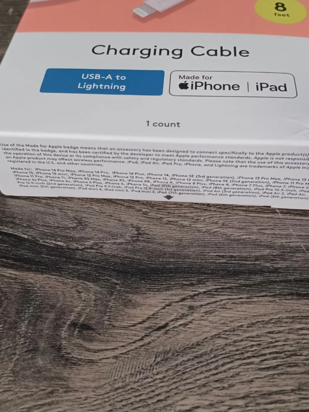 NIB Heyday 8 Ft. USB-A To Lightning Charging Cable Pink For iPhone/iPad
